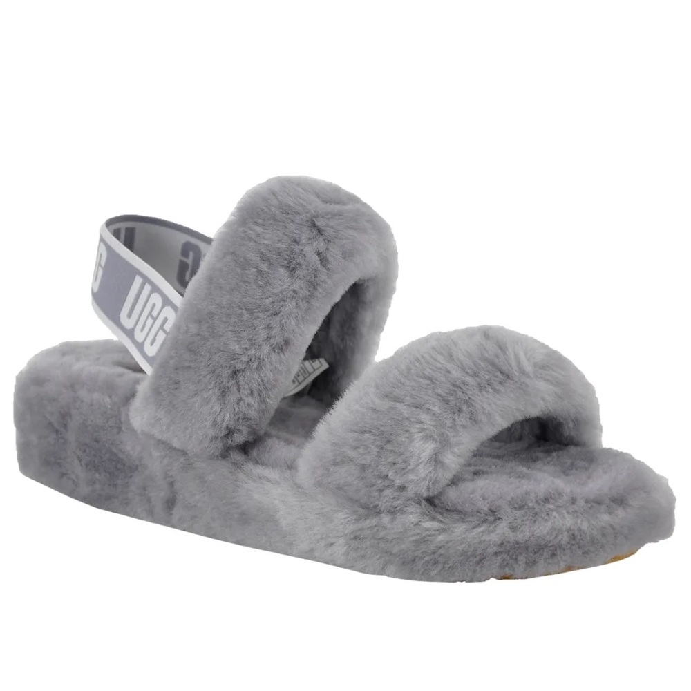 NWOT! GREY UGG OH YEAH SLIDE SHEARLING DOUBLE BANDED SLIDE